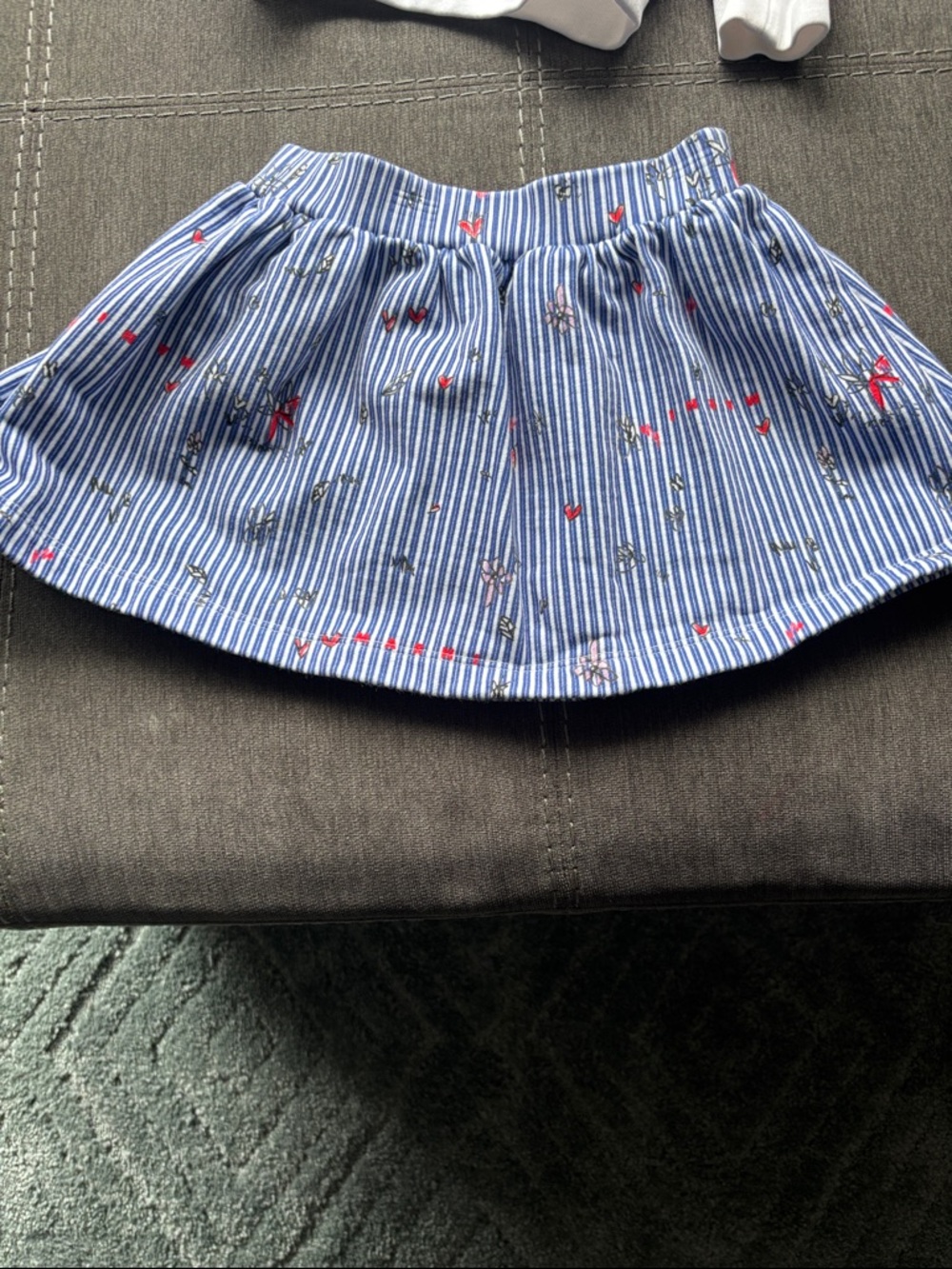 Marni Blue Striped Girls Skirt with Red Heart Details